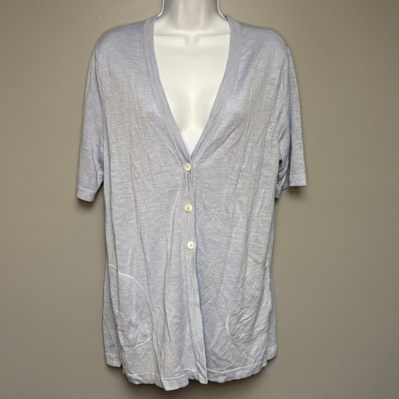 J. Jill Sweaters - J. Jill Pastel Blue Linen Blend Costal Beachy Short Sleeve Cardigan Sz M